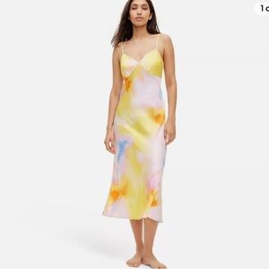Diane Von Furstenberg DVF Target Long Satin Warm Sunset Slip Dress